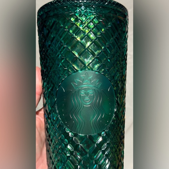 NWOT Starbucks Holiday Green Diamond Jeweled Studded Grid Tumbler Venti Cup - Picture 2 of 12